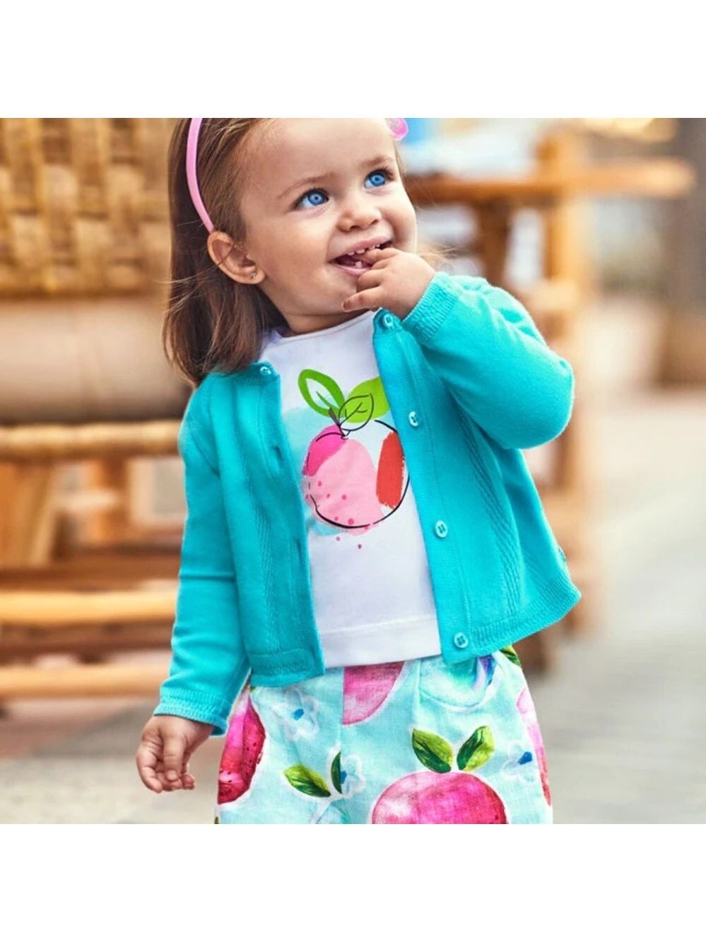 Size 18 months Mayoral White Tee with Pink & Blue Fruit Shorts